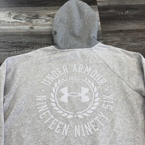 Under Armour Heather Gray Womens‎ L Big Logo Loose Rival Fleece Pullover Hoodie - Picture 1 of 9